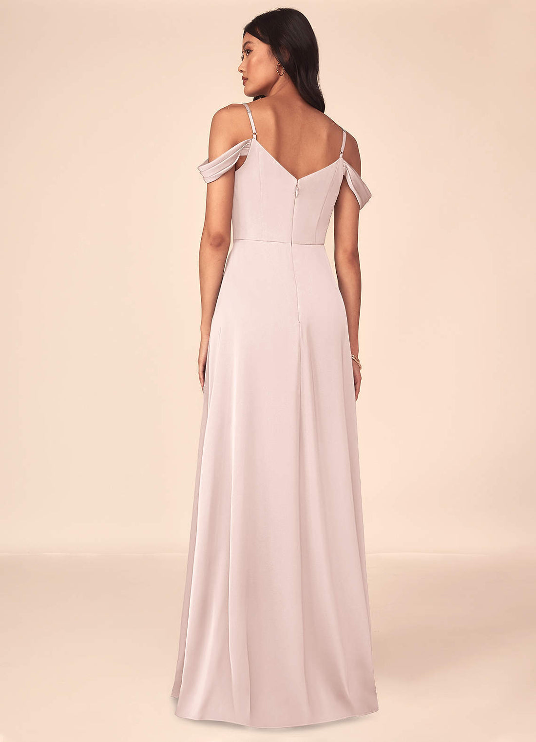 Ocean A-Line V-Neck Stretch Satin Bridesmaid Dress in Blushing Pink