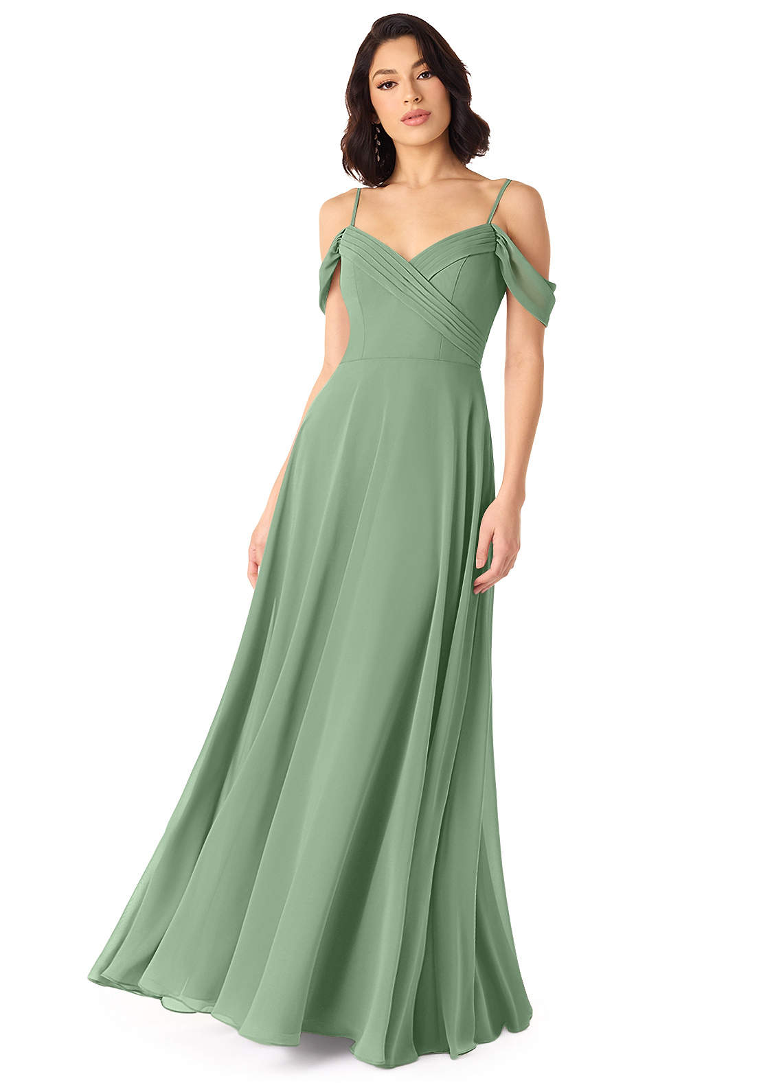 Tancie A-Line Off-the-Shoulder Chiffon Bridesmaid Dress in Matcha