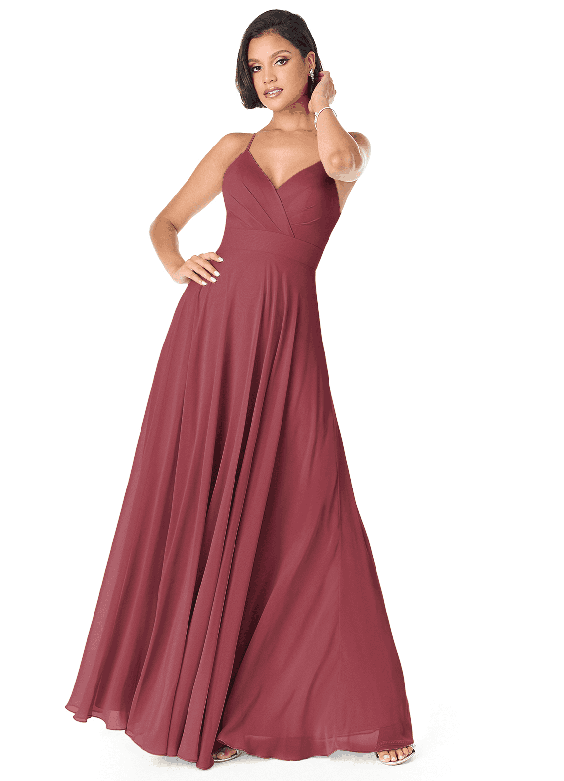 Avelina A-Line V-Neck Chiffon Bridesmaid Dress in Merlot