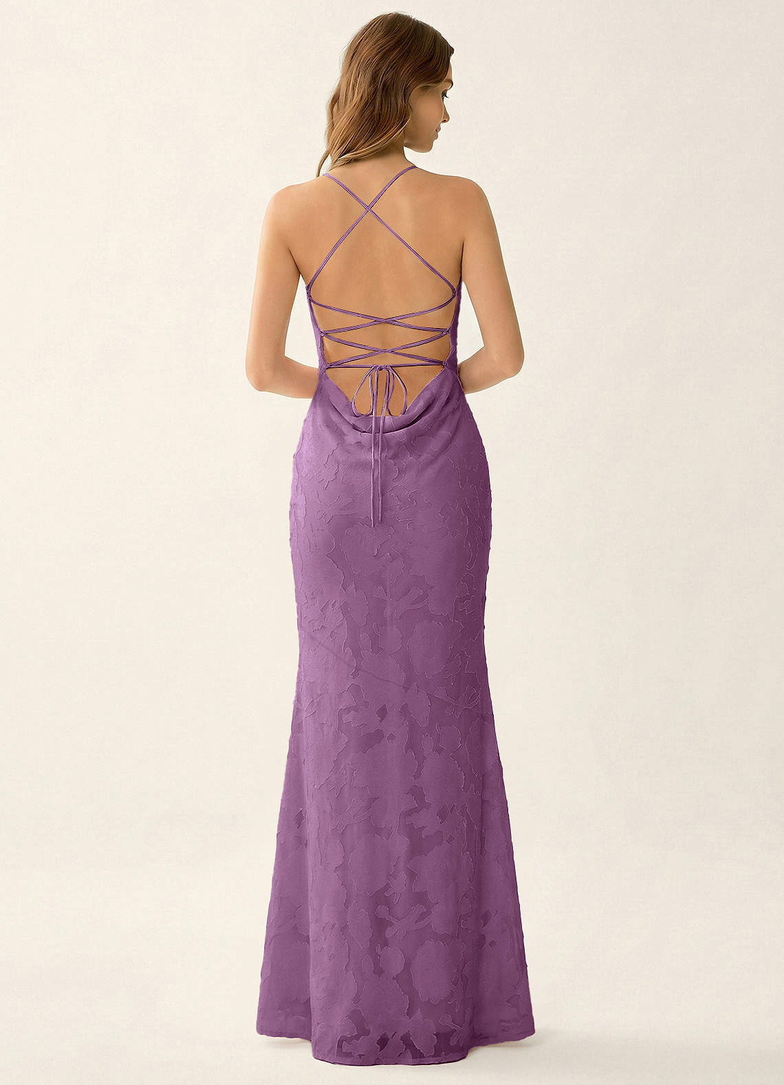 Natasha Mermaid Spaghetti-Strap Floral Burnout Evening Dress in Wisteria