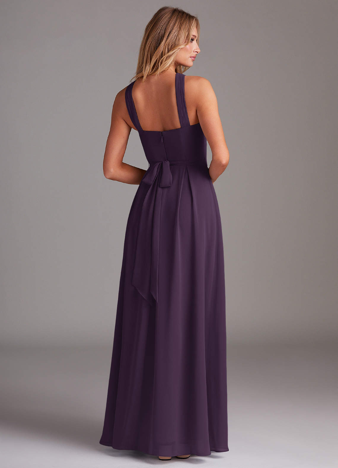 Dixie A-Line Halter Chiffon Bridesmaid Dress in Plum