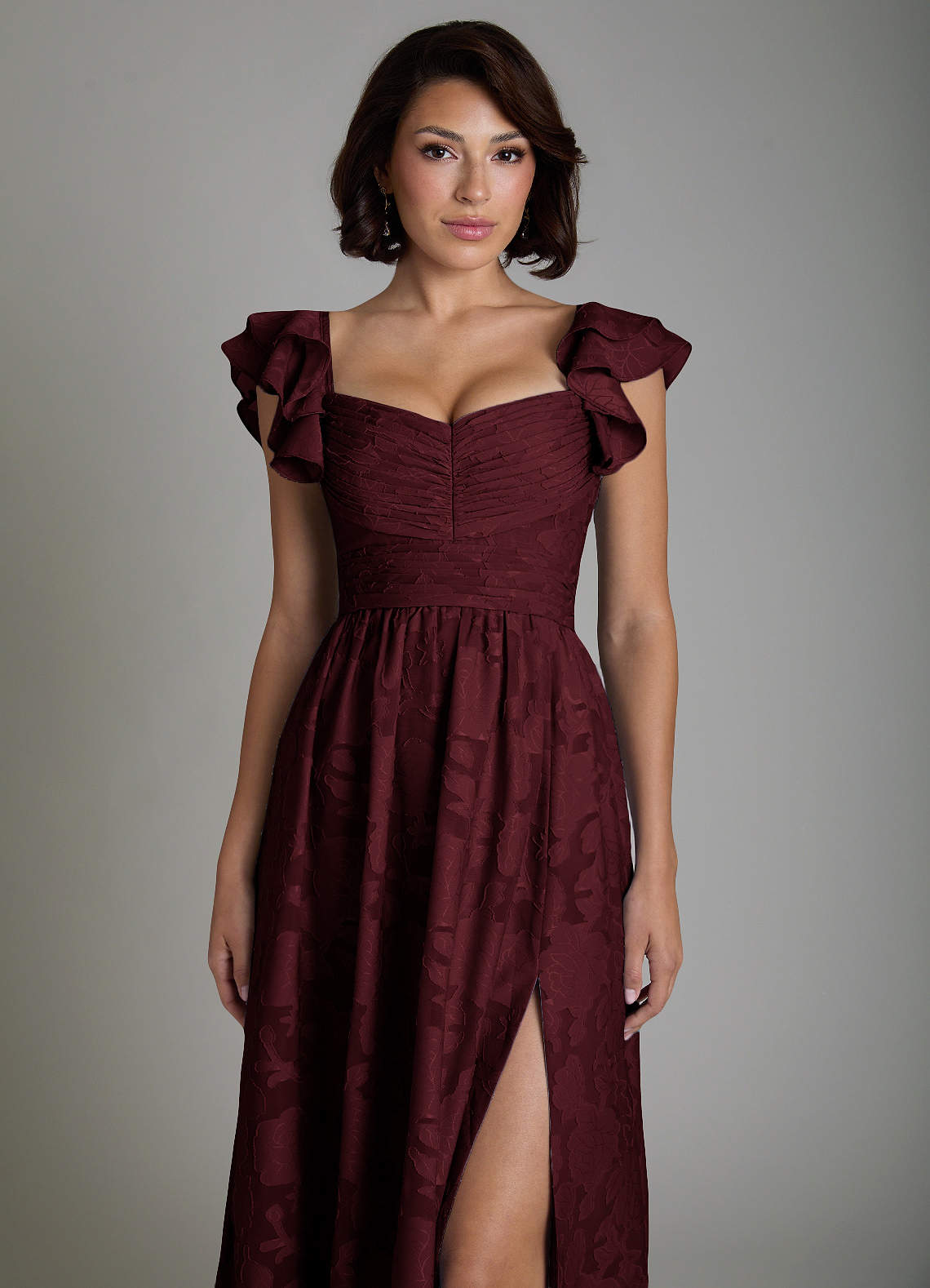 Anaya A-Line V-Neck Floral Burnout Bridesmaid Dress in Cabernet