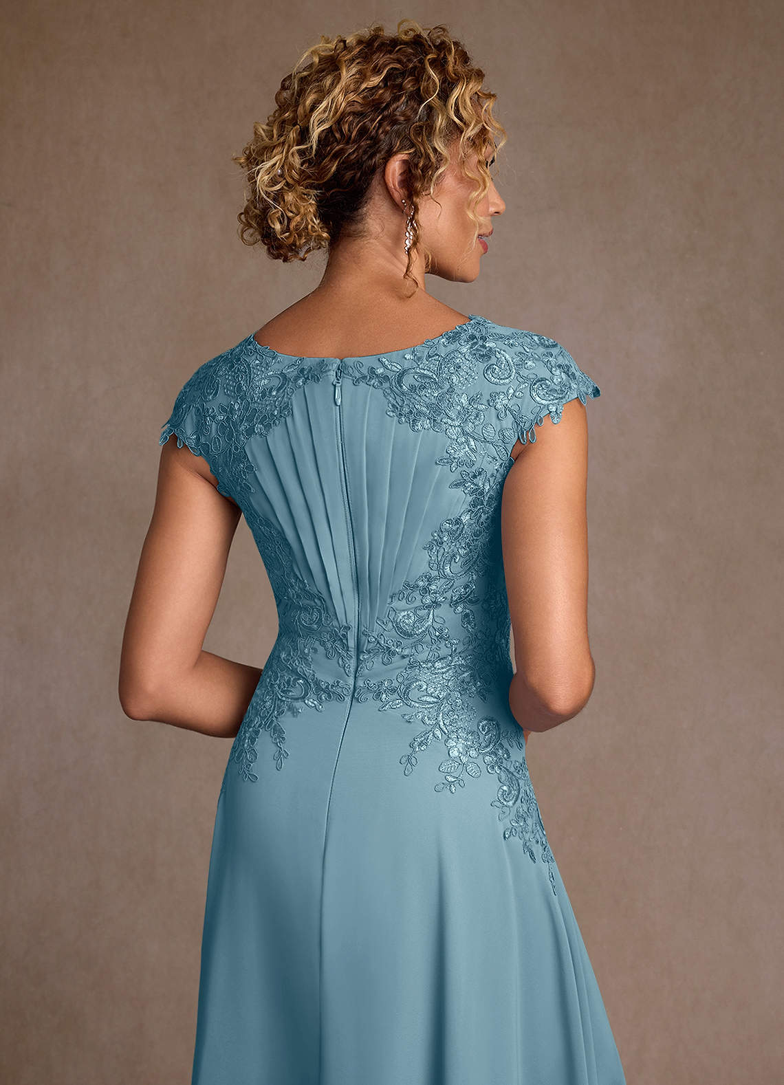 Christi A-Line Scoop-Neck Chiffon and Lace Mother of the Bride Dress