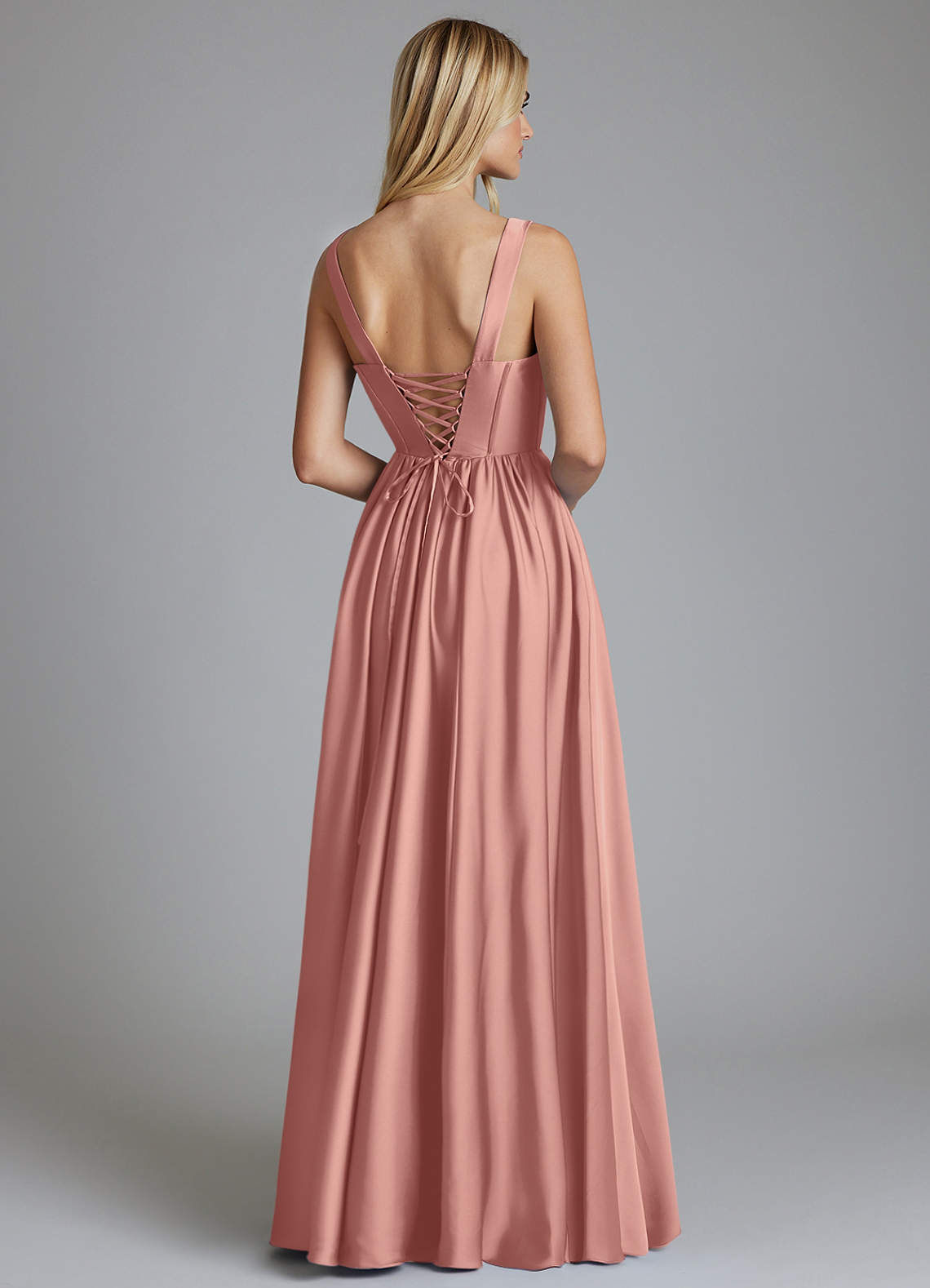 Delmie A-Line V-Neck Stretch Satin Bridesmaid Dress in Rosette