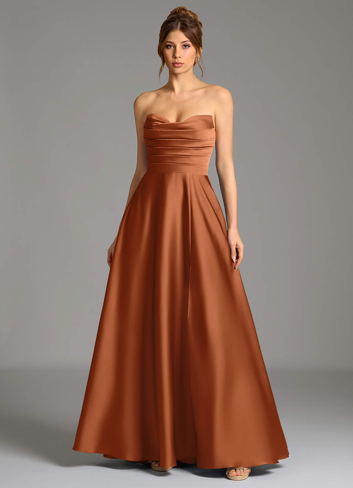 Ayla A-Line Sweetheart Stretch Satin Bridesmaid Dress in Copper