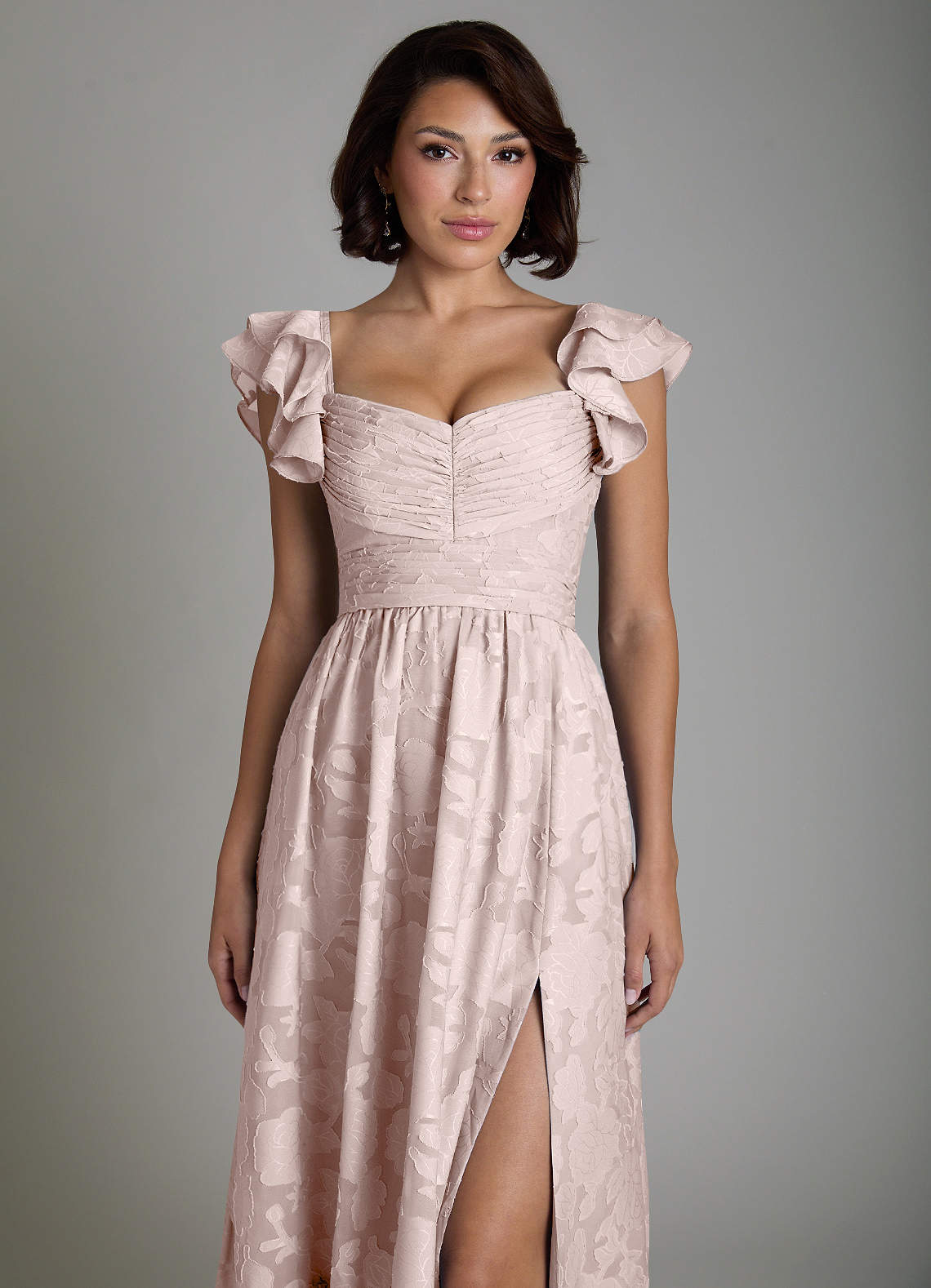 Anaya A-Line V-Neck Floral Burnout Bridesmaid Dress in Blushing Pink