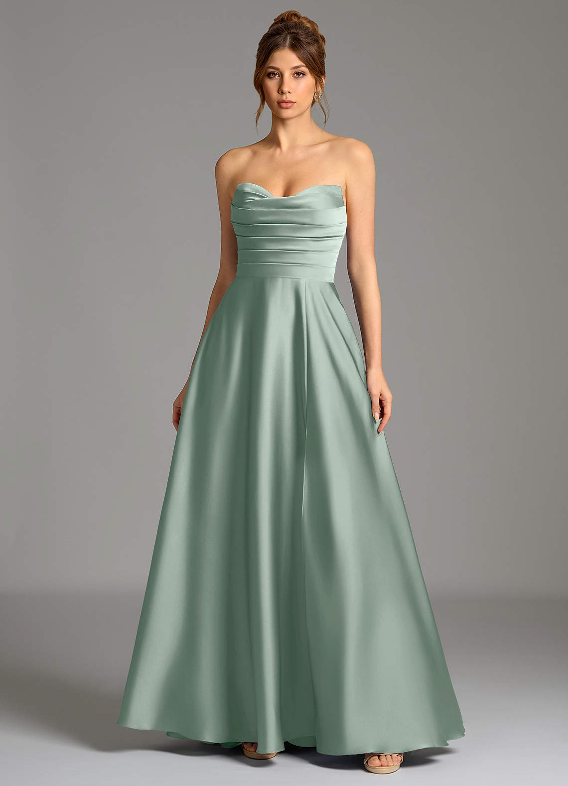 Ayla A-Line Sweetheart Stretch Satin Bridesmaid Dress in Agave