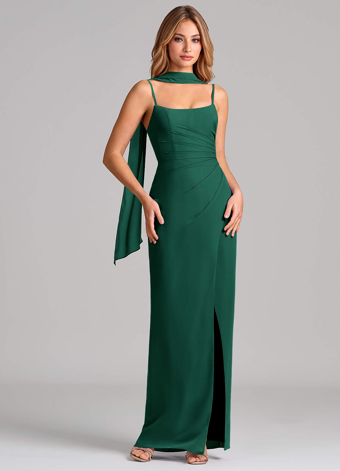 Calandra Sheath Scoop-Neck Chiffon Bridesmaid Dress in Emerald