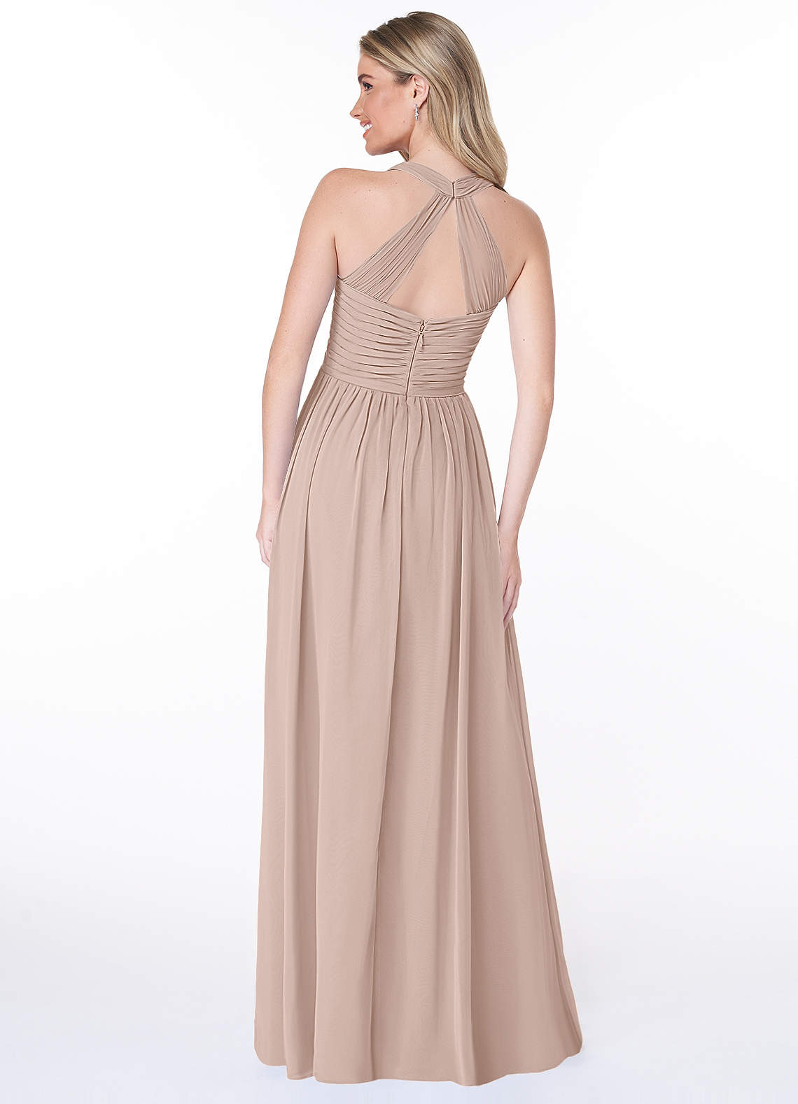 Jaclyn A-Line Halter Chiffon Bridesmaid Dress in English Rose