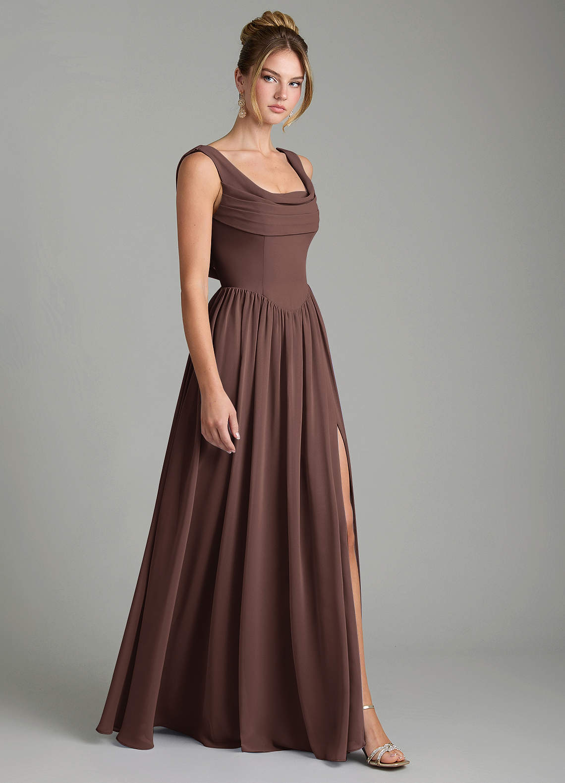Novi A-Line Square-Neck Chiffon Bridesmaid Dress in Ganache
