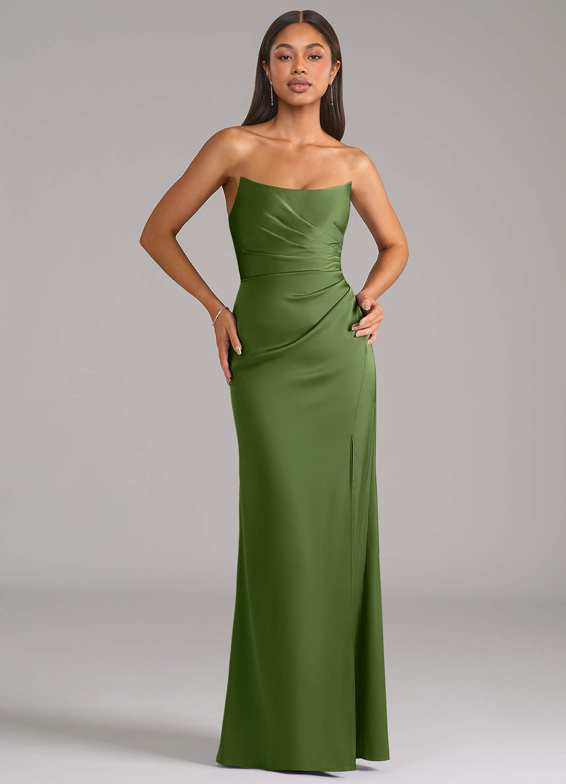 Marla Sheath Strapless Stretch Satin Bridesmaid Dress in Juniper