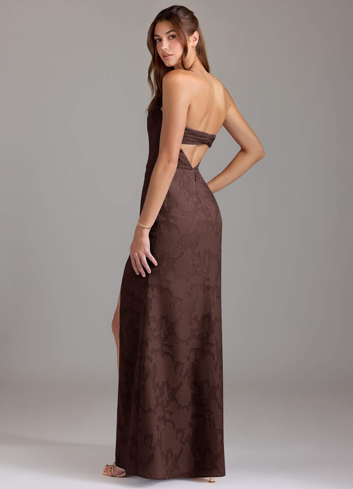 Leonis Sheath Strapless Floral Burnout Bridesmaid Dress in Ganache