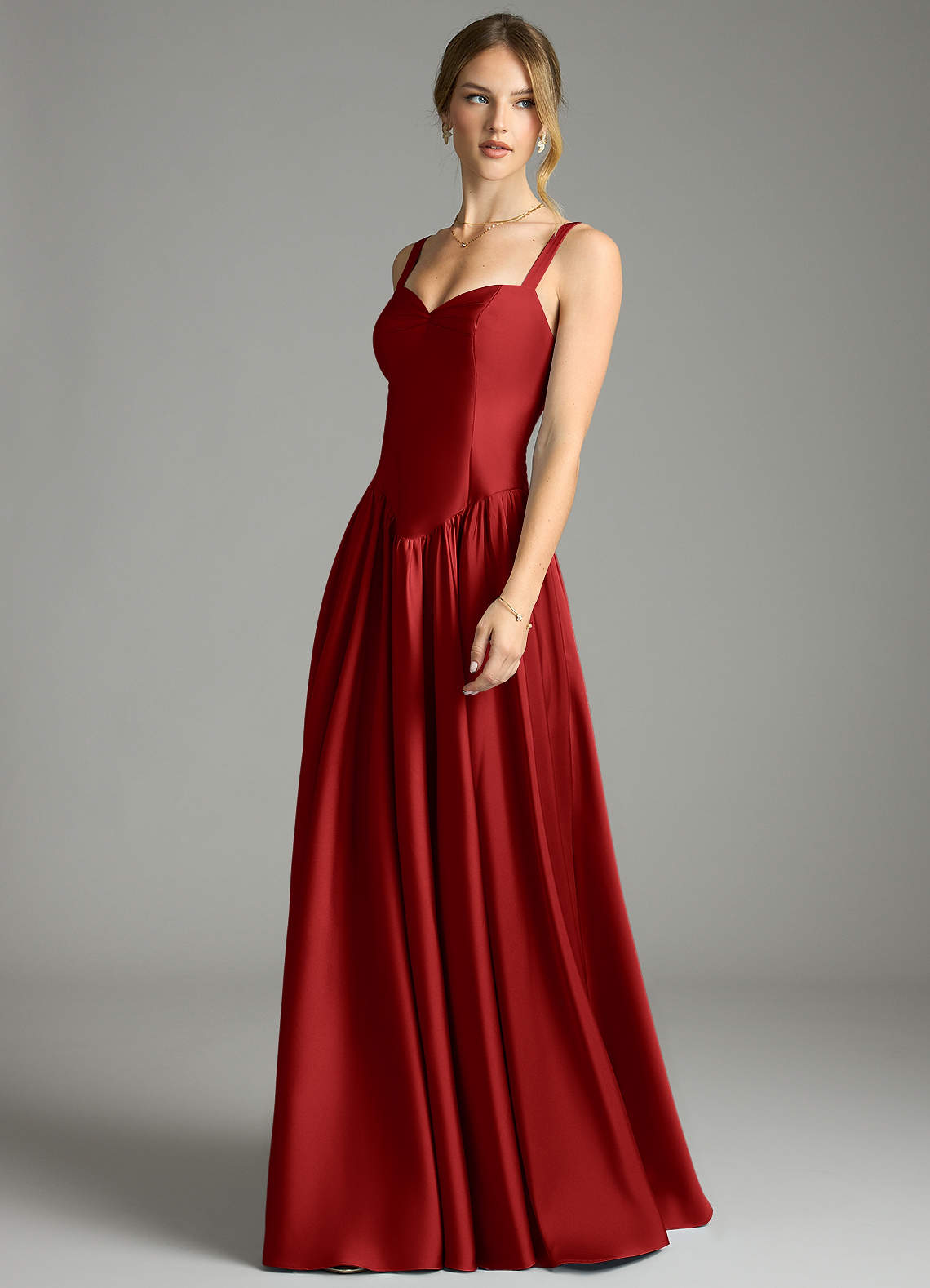 Evadina A-Line Sweetheart Stretch Satin Bridesmaid Dress in Pomegranate