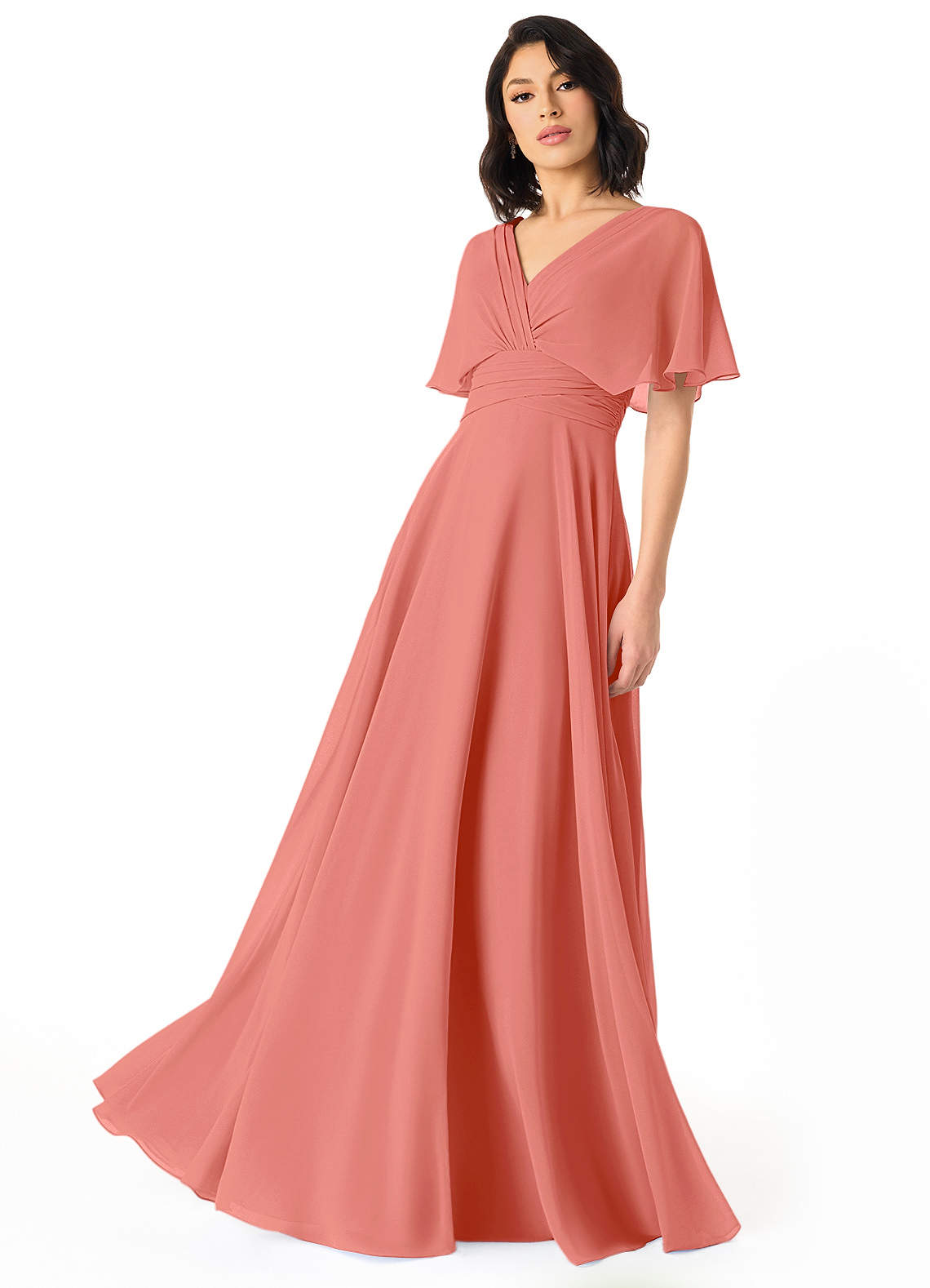 Pamela A-Line V-Neck Chiffon Bridesmaid Dress in Salmon Pink