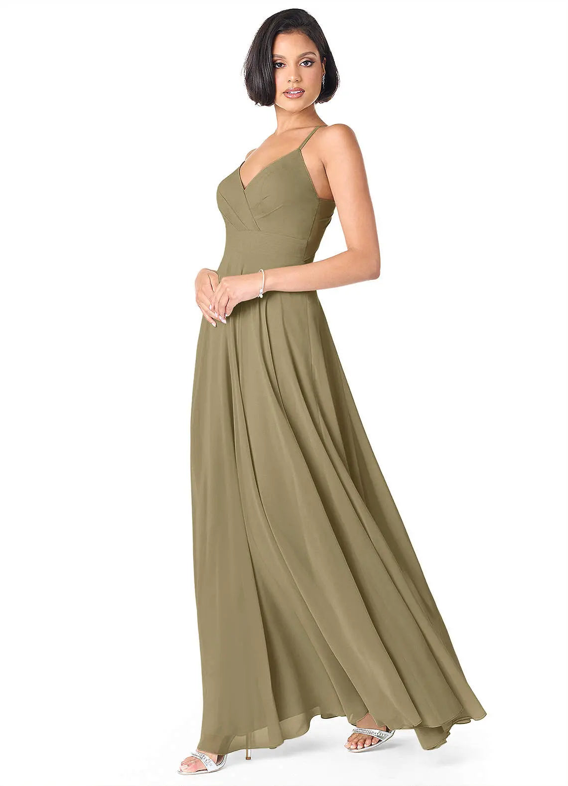 Avelina A-Line V-Neck Chiffon Bridesmaid Dress in Moss Green