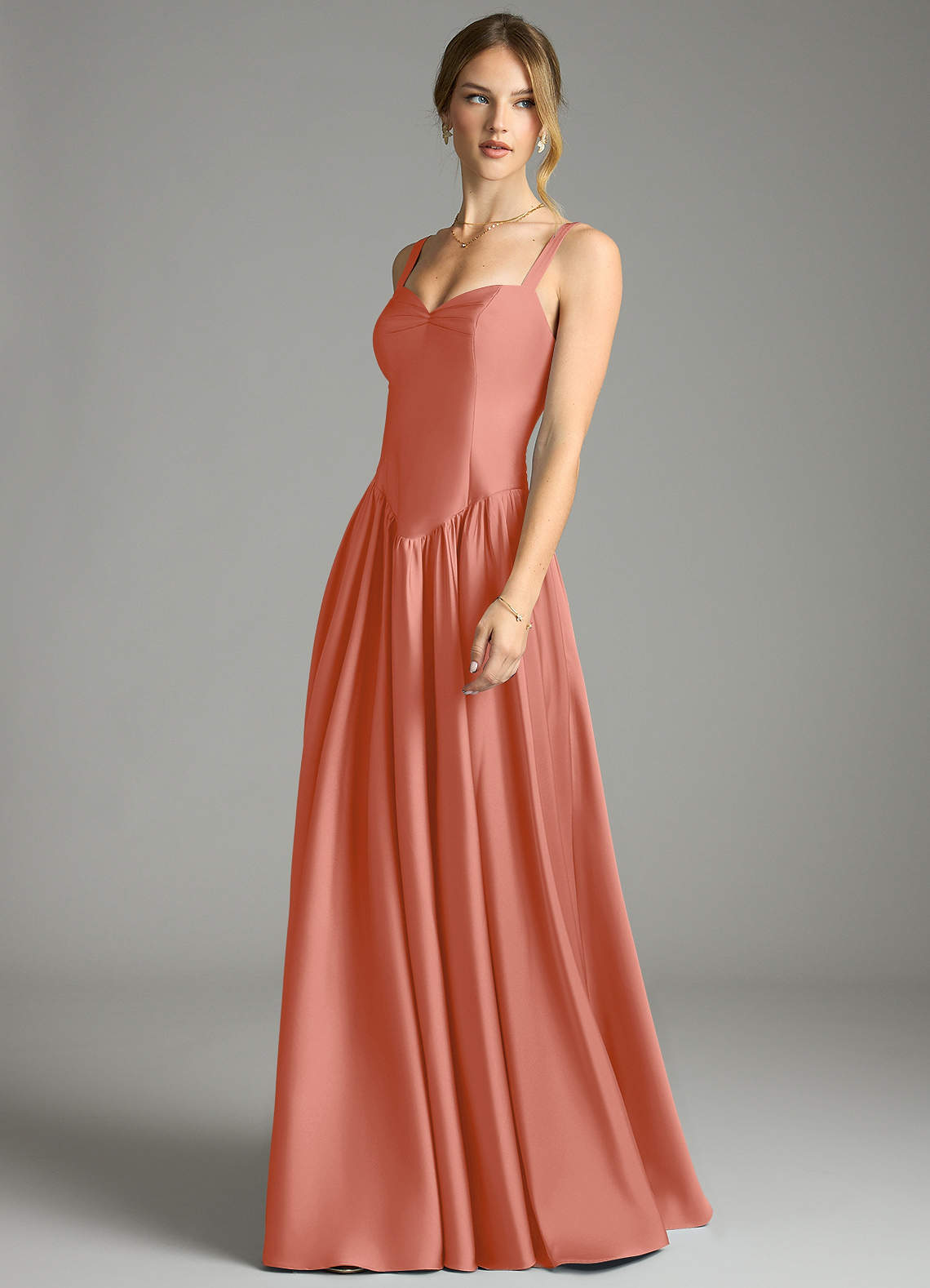 Evadina A-Line Sweetheart Stretch Satin Bridesmaid Dress in Salmon Pink