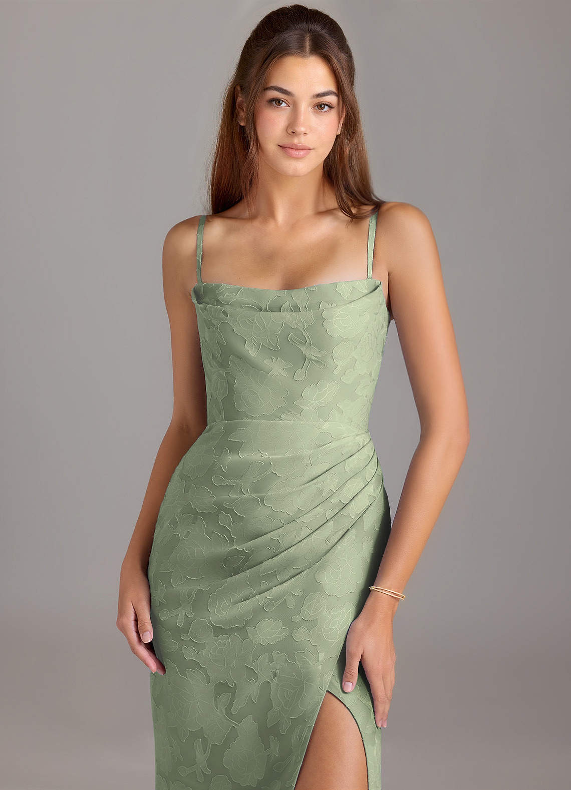 Leonis Sheath Strapless Floral Burnout Bridesmaid Dress in Agave