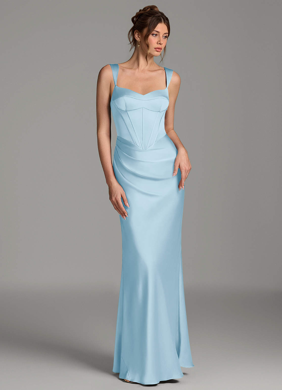 Mela Sheath Sweetheart Stretch Satin Bridesmaid Dress in Sky Blue