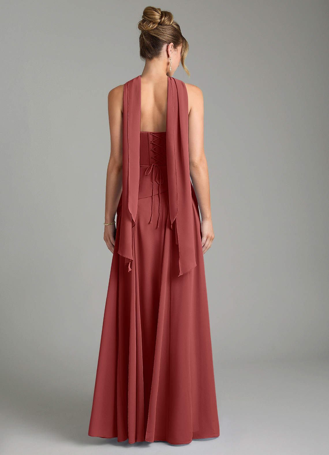 Gabriela A-Line Cowl-Neck Chiffon Bridesmaid Dress in Terracotta