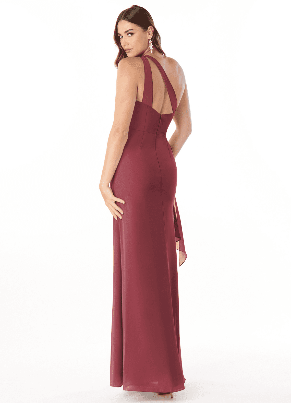 Maive Sheath One-Shoulder Chiffon Bridesmaid Dress in Merlot