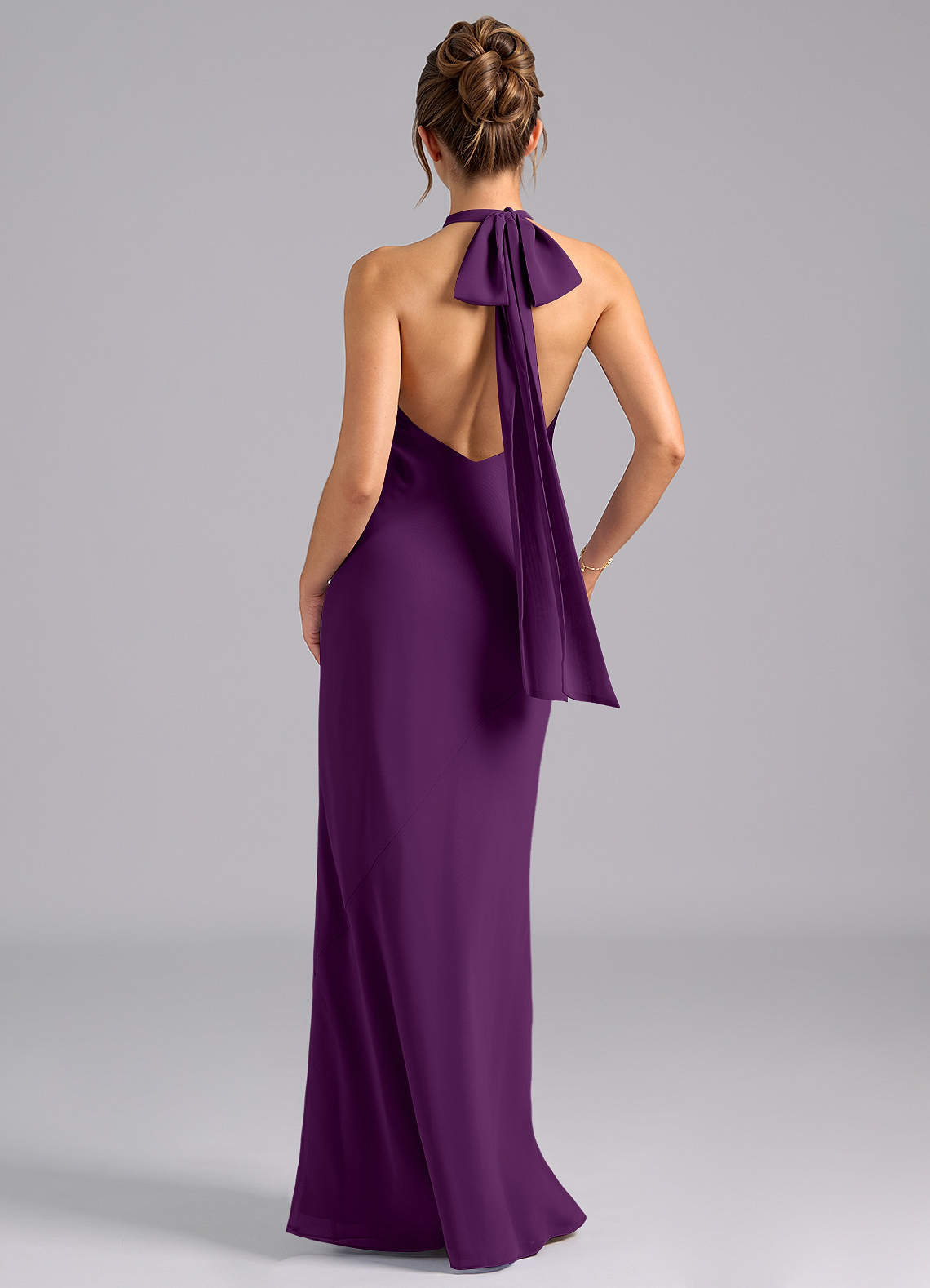 Velli Mermaid Halter Chiffon Bridesmaid Dress in Grape