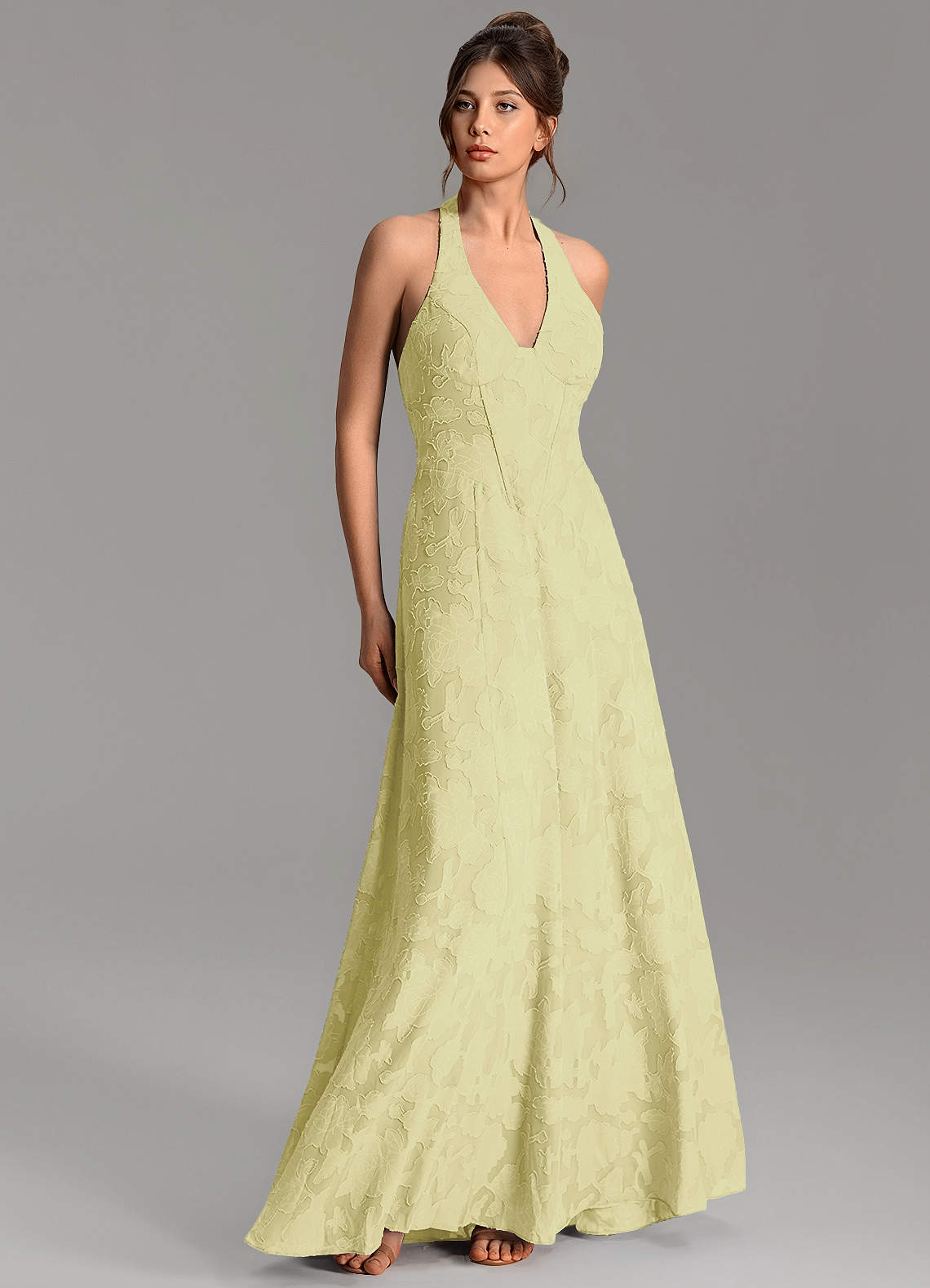 Nia A-Line V-Neck Floral Burnout Bridesmaid Dress in Lemon Sorbet