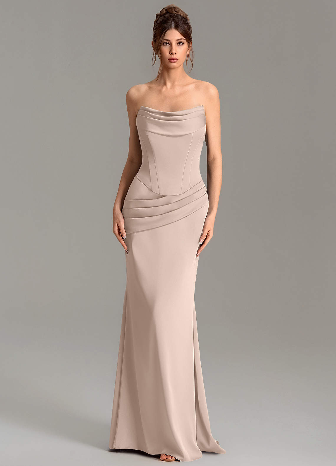 Adrienne Mermaid Cowl-Neck Stretch Satin Bridesmaid Dress in English Rose