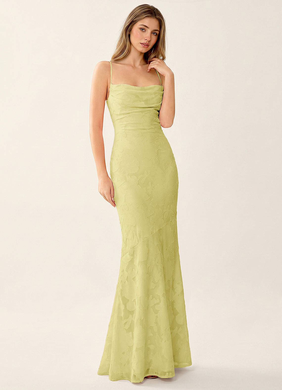 Natasha Mermaid Spaghetti-Strap Floral Burnout Evening Dress in Burgundy
