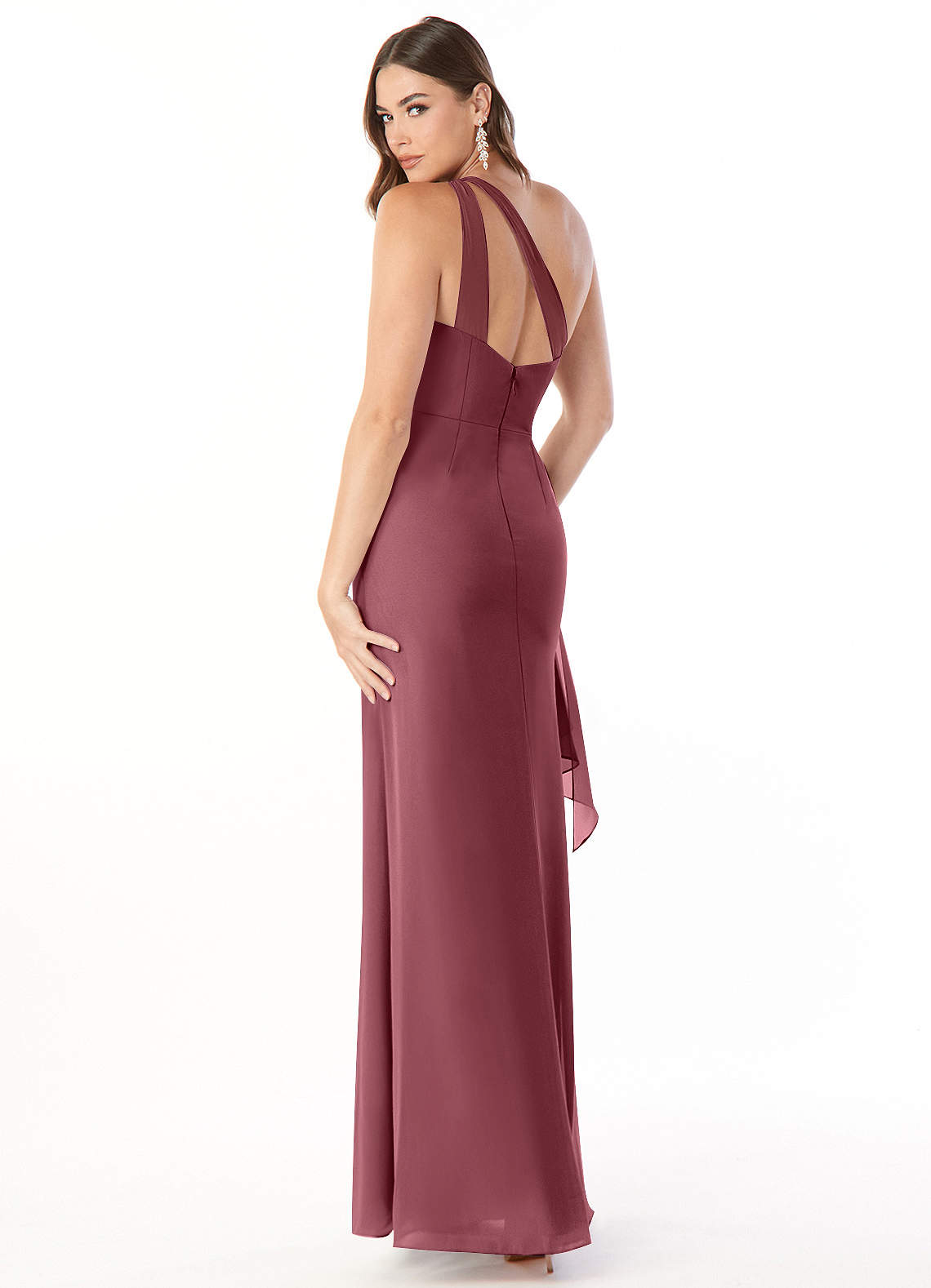 Maive Sheath One-Shoulder Chiffon Bridesmaid Dress in Desert Rose