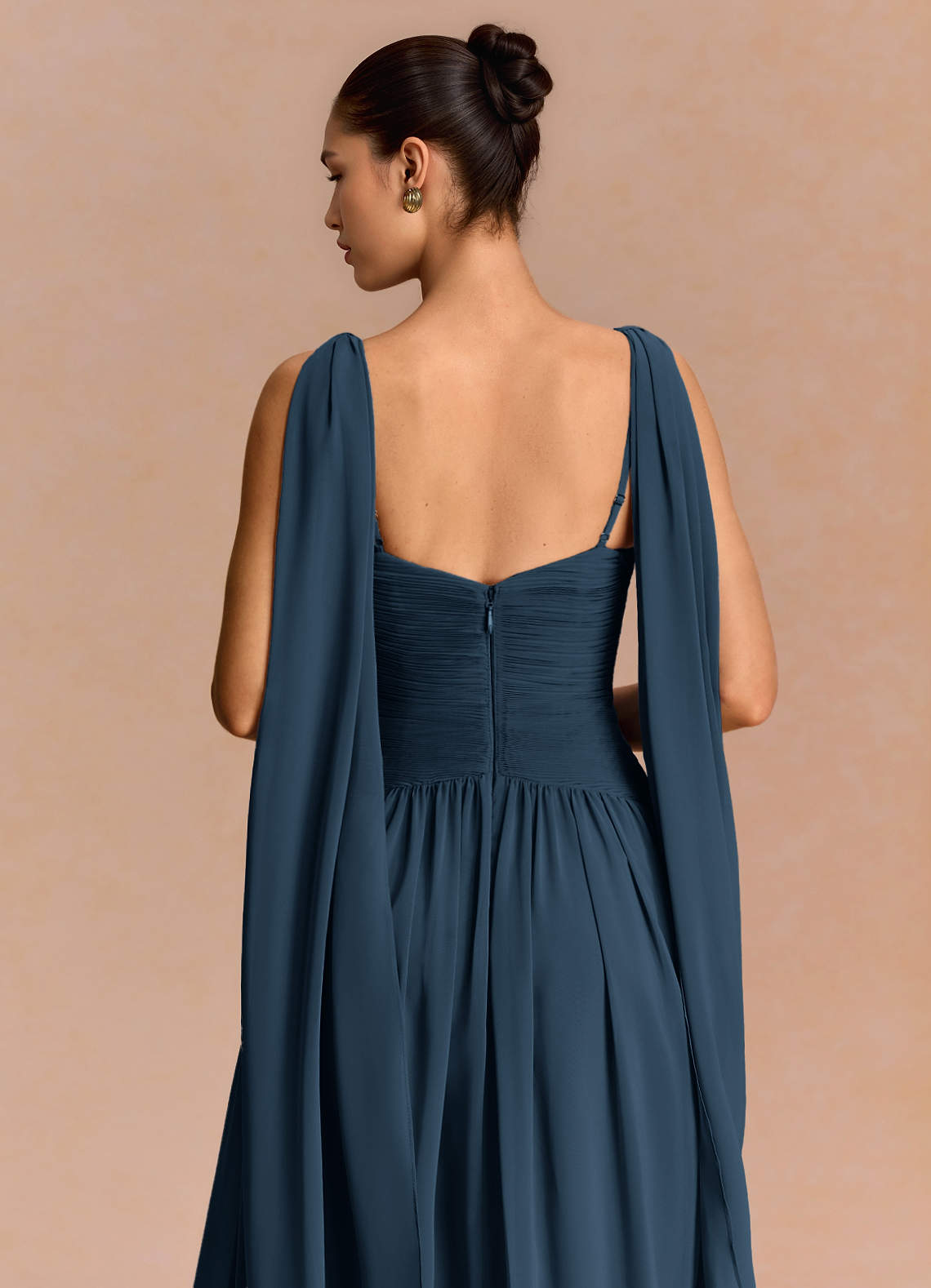 Eluney A-Line V-Neck Chiffon Evening Dress in Navy