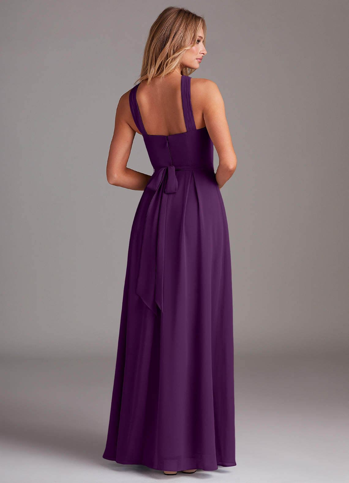 Dixie A-Line Halter Chiffon Bridesmaid Dress in Grape