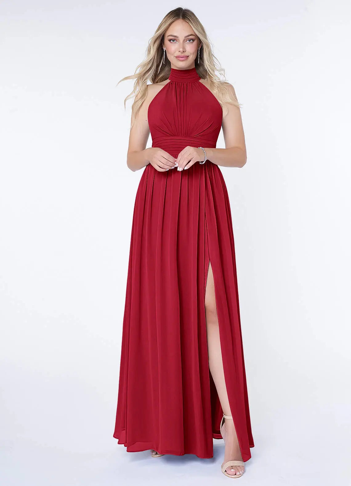 Iman A-Line Halter Chiffon Bridesmaid Dress in Scarlet