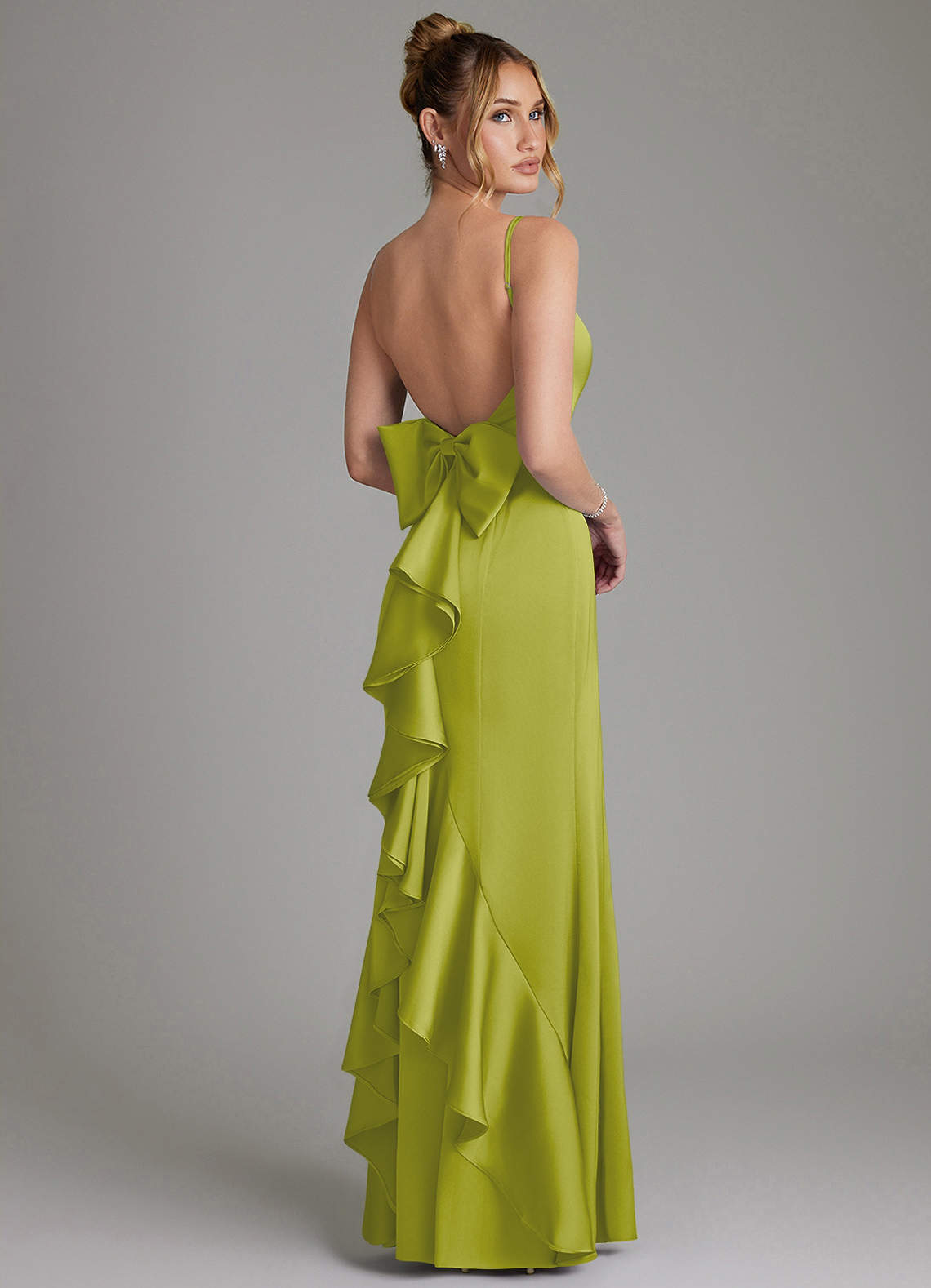 Zherra Mermaid Scoop-Neck Stretch Satin Bridesmaid Dress in Lemongrass