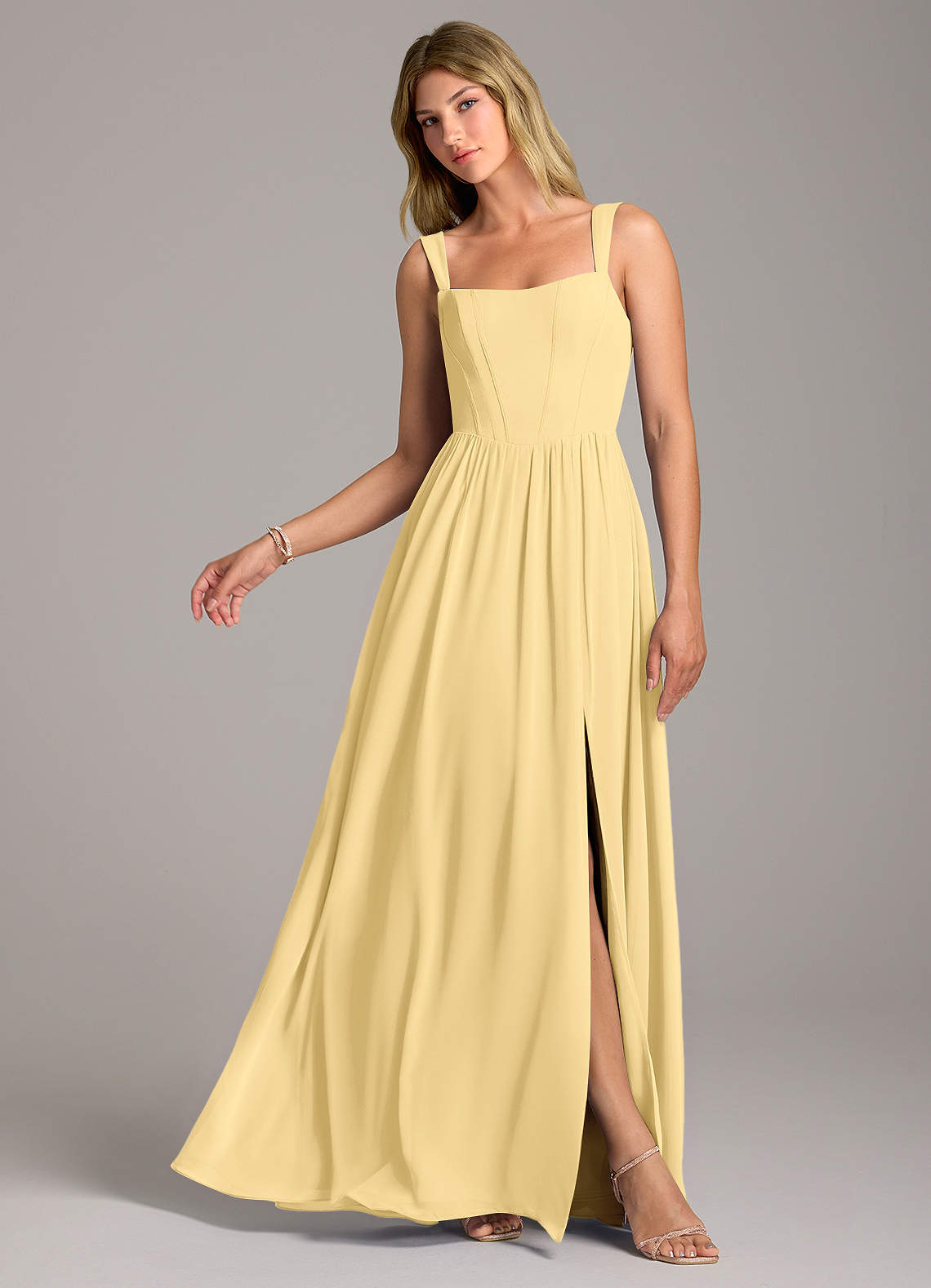 Rosaline A-Line Square-Neck Chiffon Bridesmaid Dress in Butter