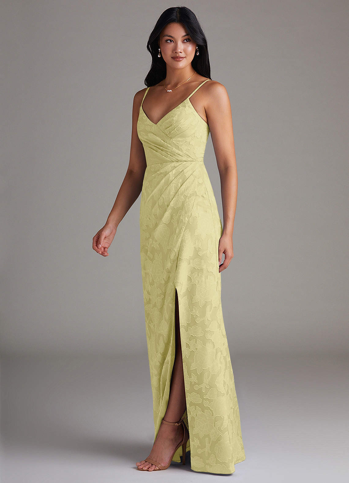 Maci Sheath V-Neck Floral Burnout Bridesmaid Dress in Lemon Sorbet