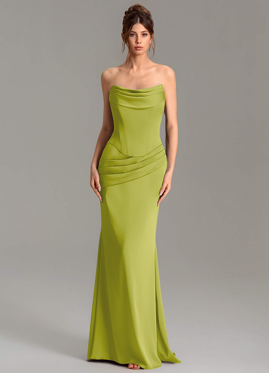 Adrienne Mermaid Cowl-Neck Stretch Satin Bridesmaid Dress in Lemongrass