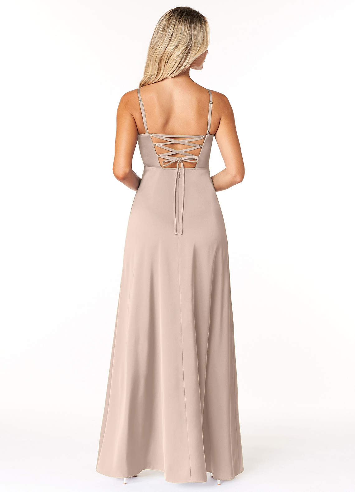 Marchella A-Line V-Neck Stretch Satin Bridesmaid Dress in English Rose