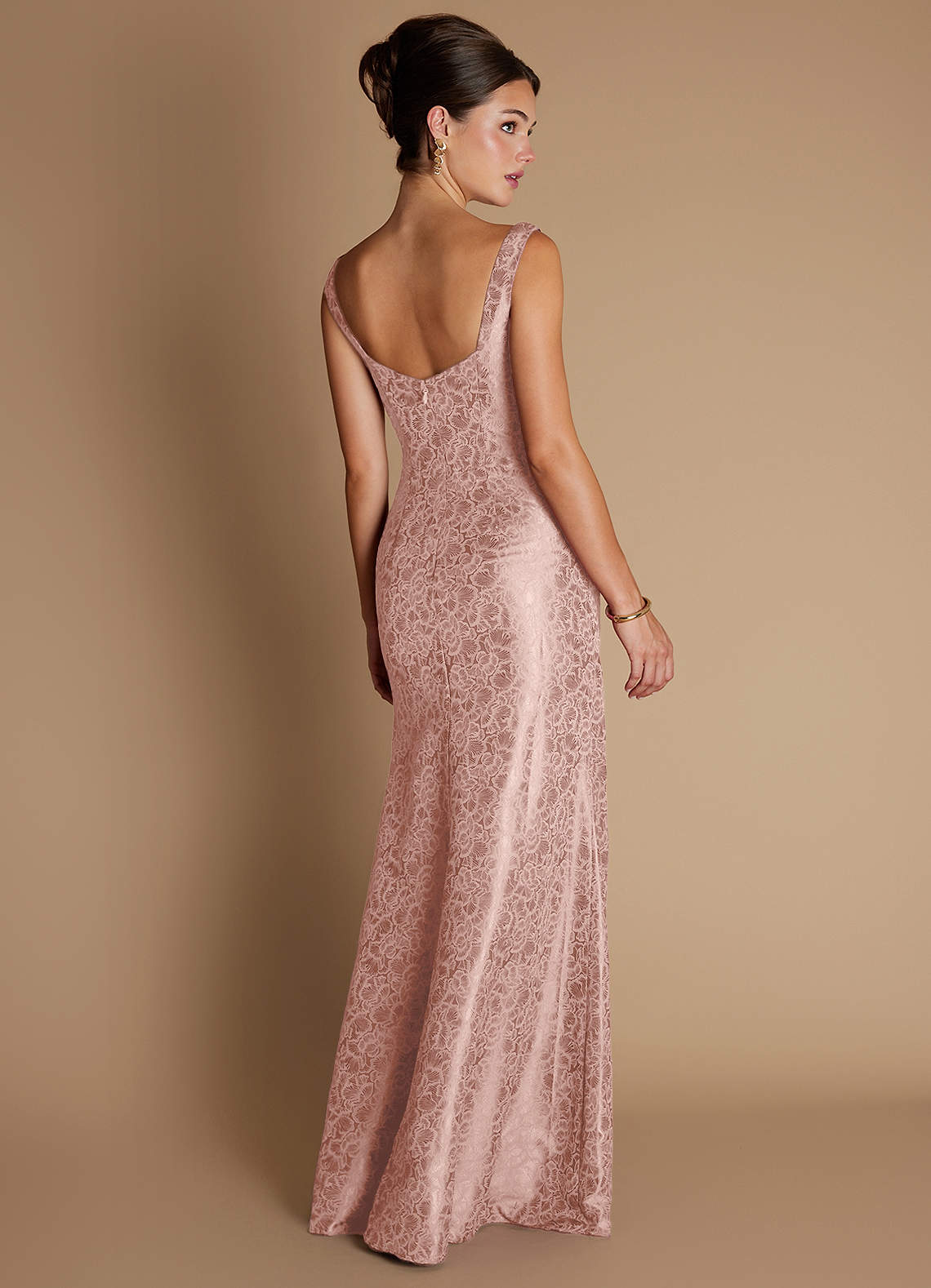 Kiana Mermaid Scoop-Neck Jacquard Wedding Guest Dress in Light Pink
