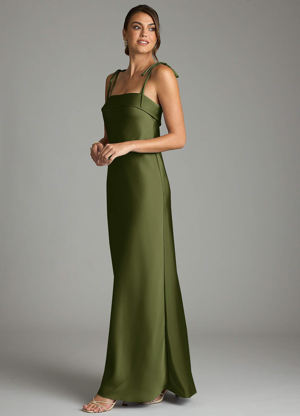 Ellia Sheath Straight-Neck Stretch Satin Bridesmaid Dress