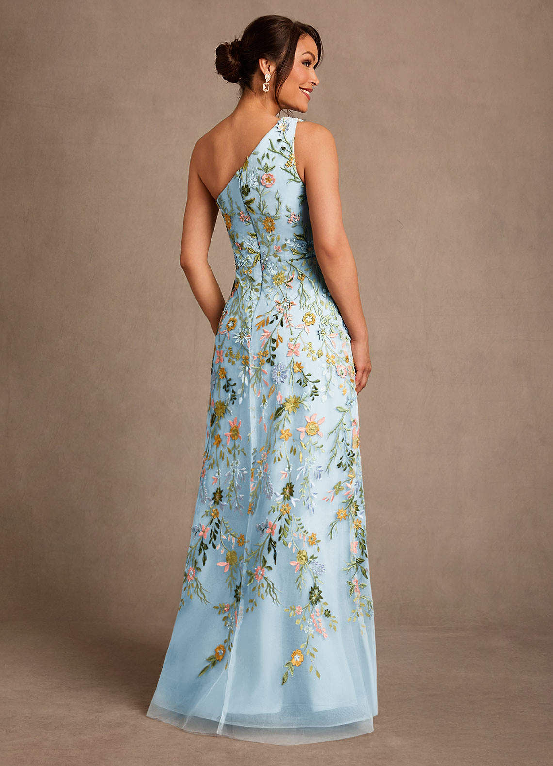Bertie A-Line One-Shoulder Lace Mother of the Bride Dress in Sky Blue