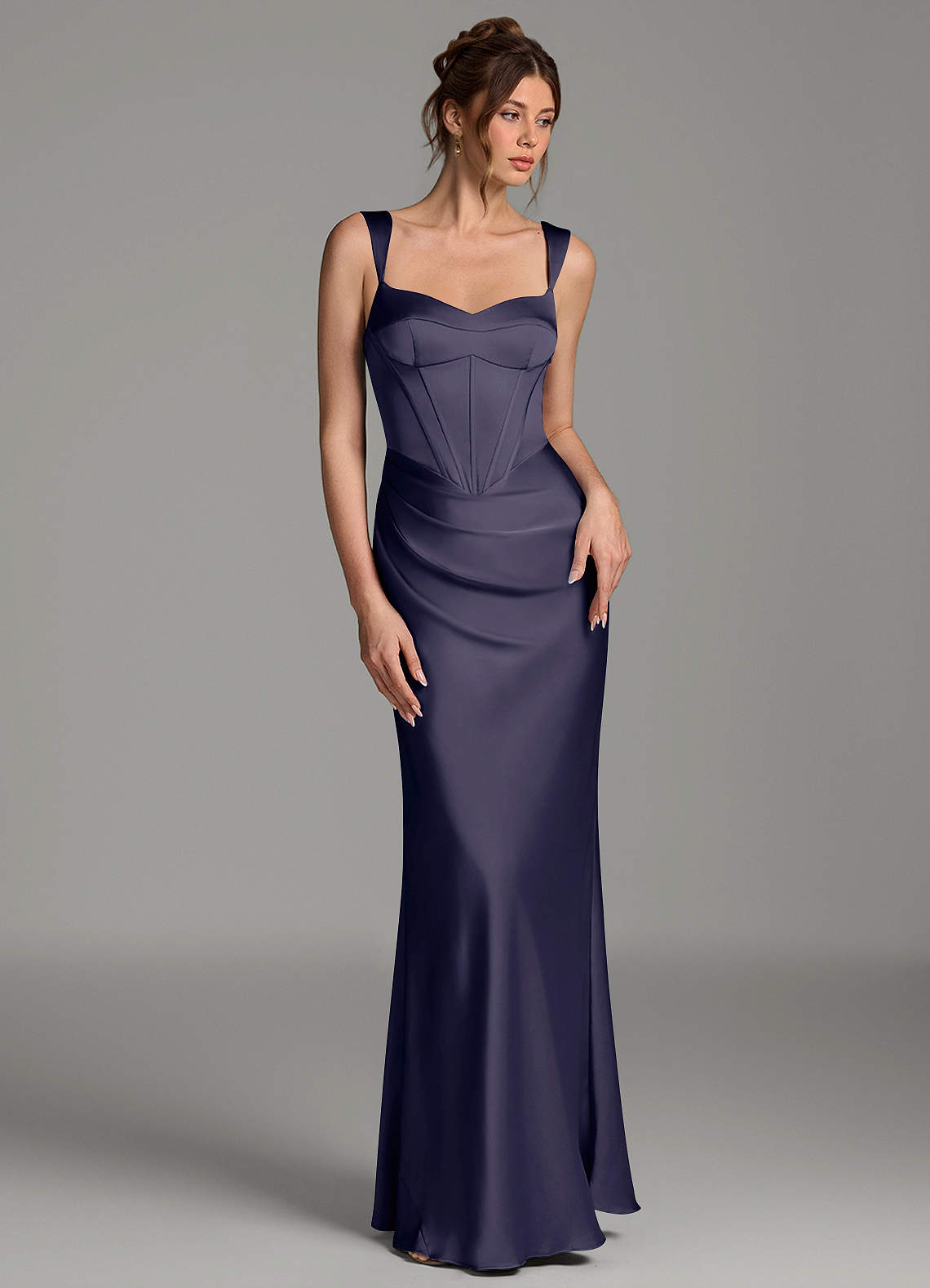 Mela Sheath Sweetheart Stretch Satin Bridesmaid Dress in Stormy
