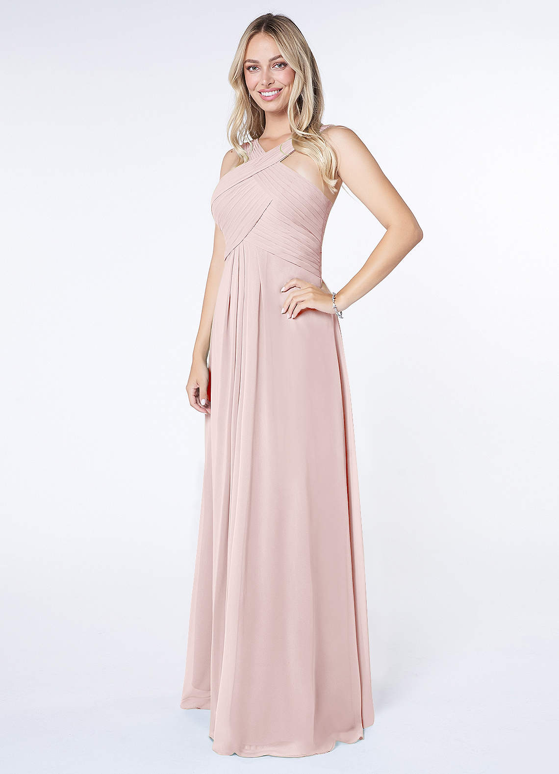 Kaleigh A-Line Halter Chiffon Bridesmaid Dress in Blushing Pink