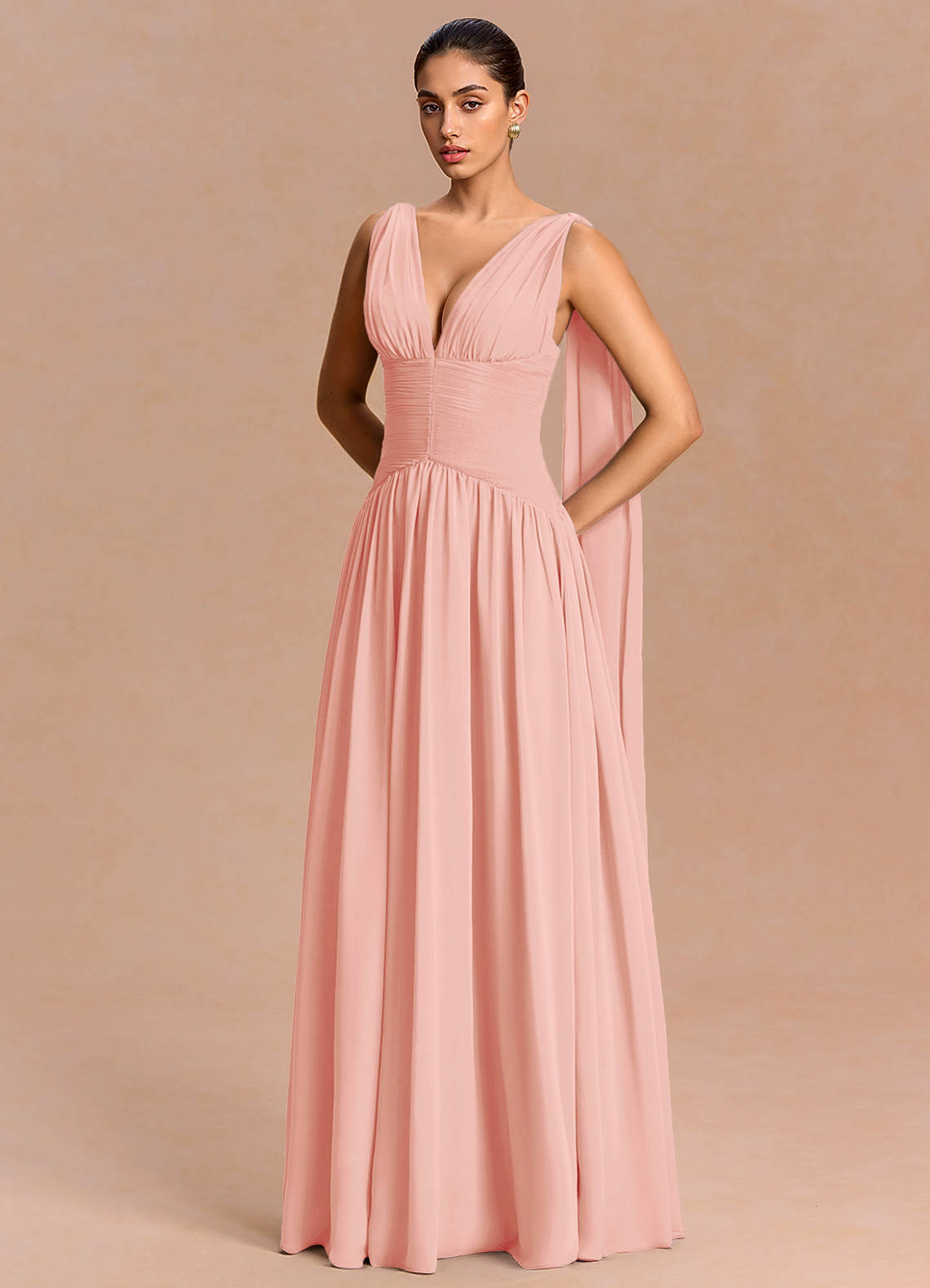 Eluney A-Line V-Neck Chiffon Evening Dress in Rosette