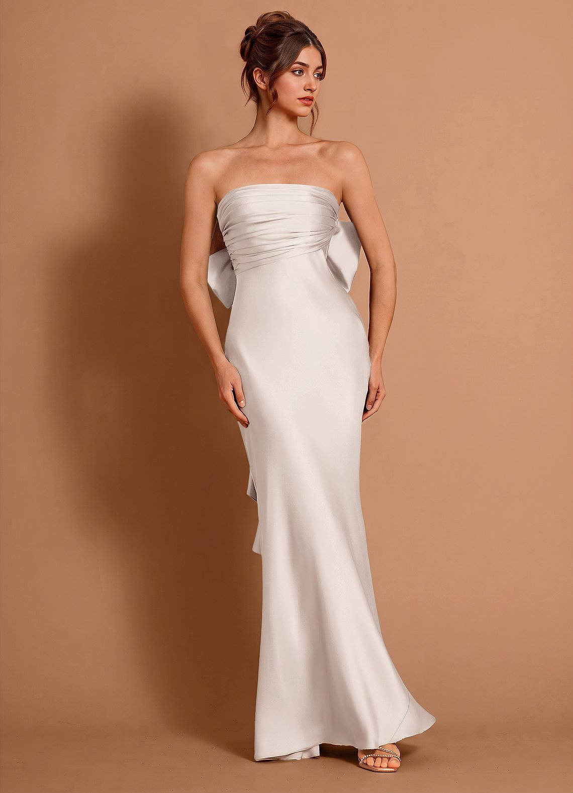Aveline Mermaid Strapless Stretch Satin Evening Dress in Cream