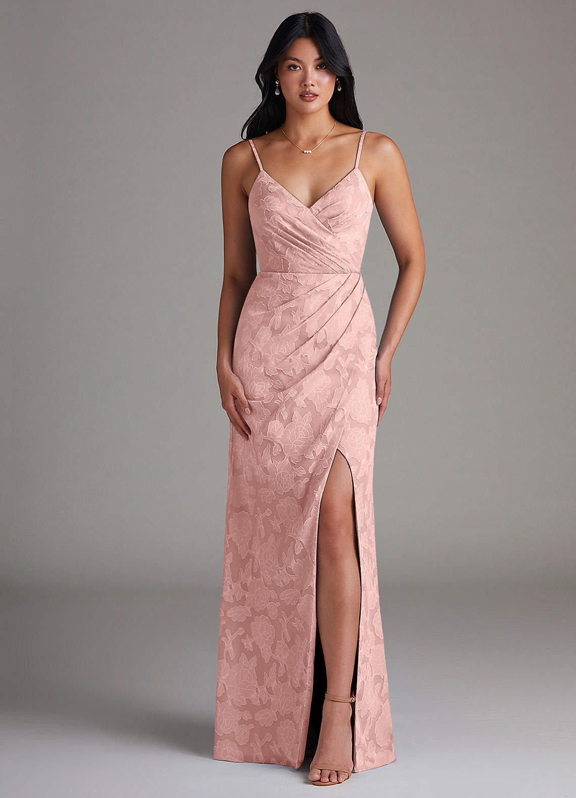 Maci Sheath V-Neck Floral Burnout Bridesmaid Dress in Powder Pink