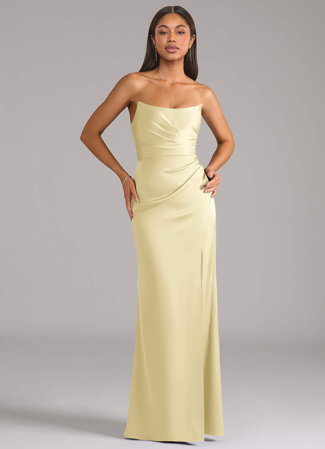 Marla Sheath Strapless Stretch Satin Bridesmaid Dress in Lemon Sorbet