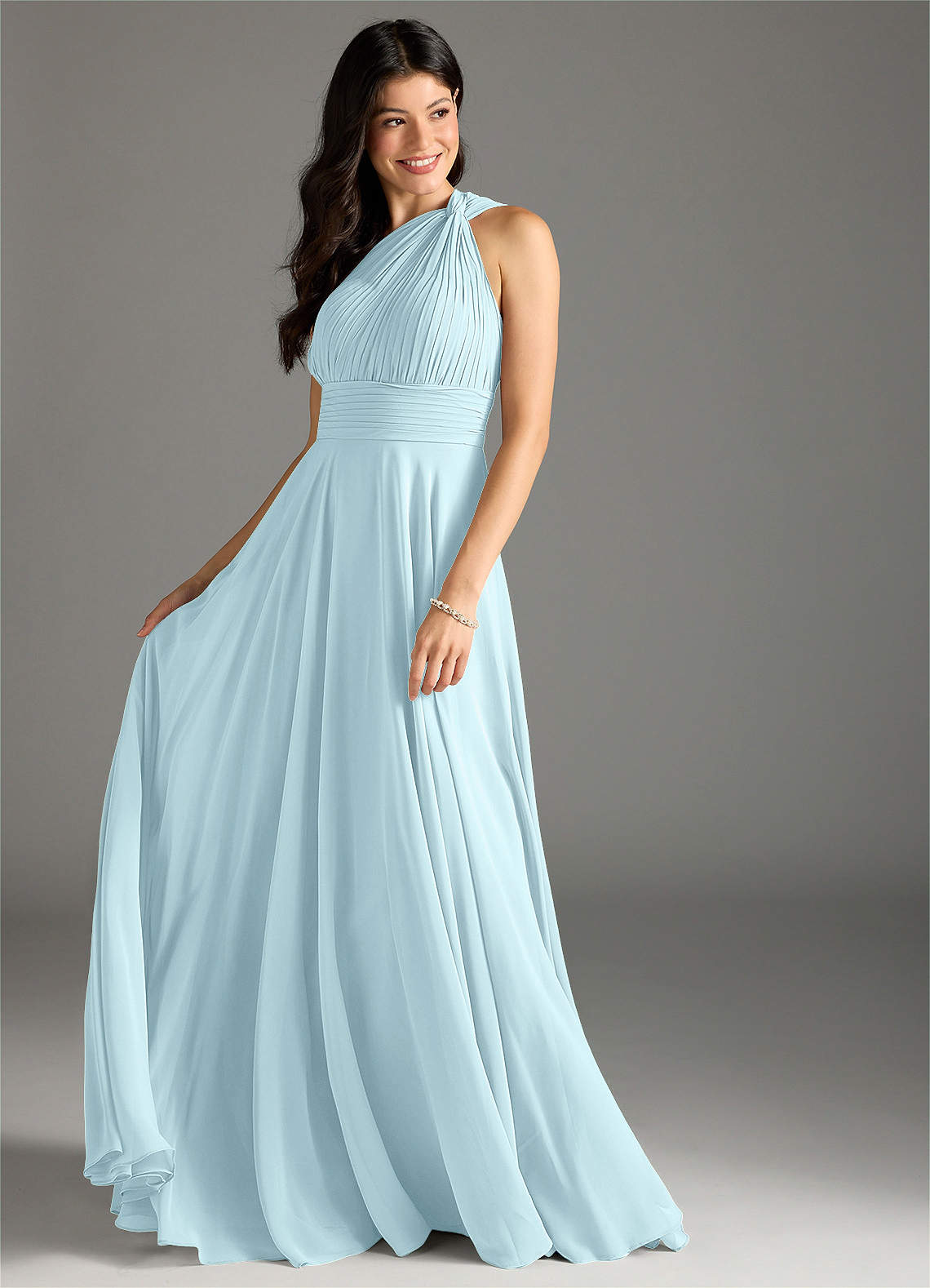 Charlize A-Line One-Shoulder Chiffon Bridesmaid Dress in Cloud Blue