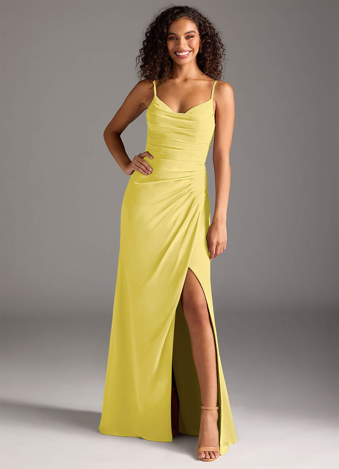 Deandra Mermaid Cowl-Neck Chiffon Bridesmaid Dress in Canary