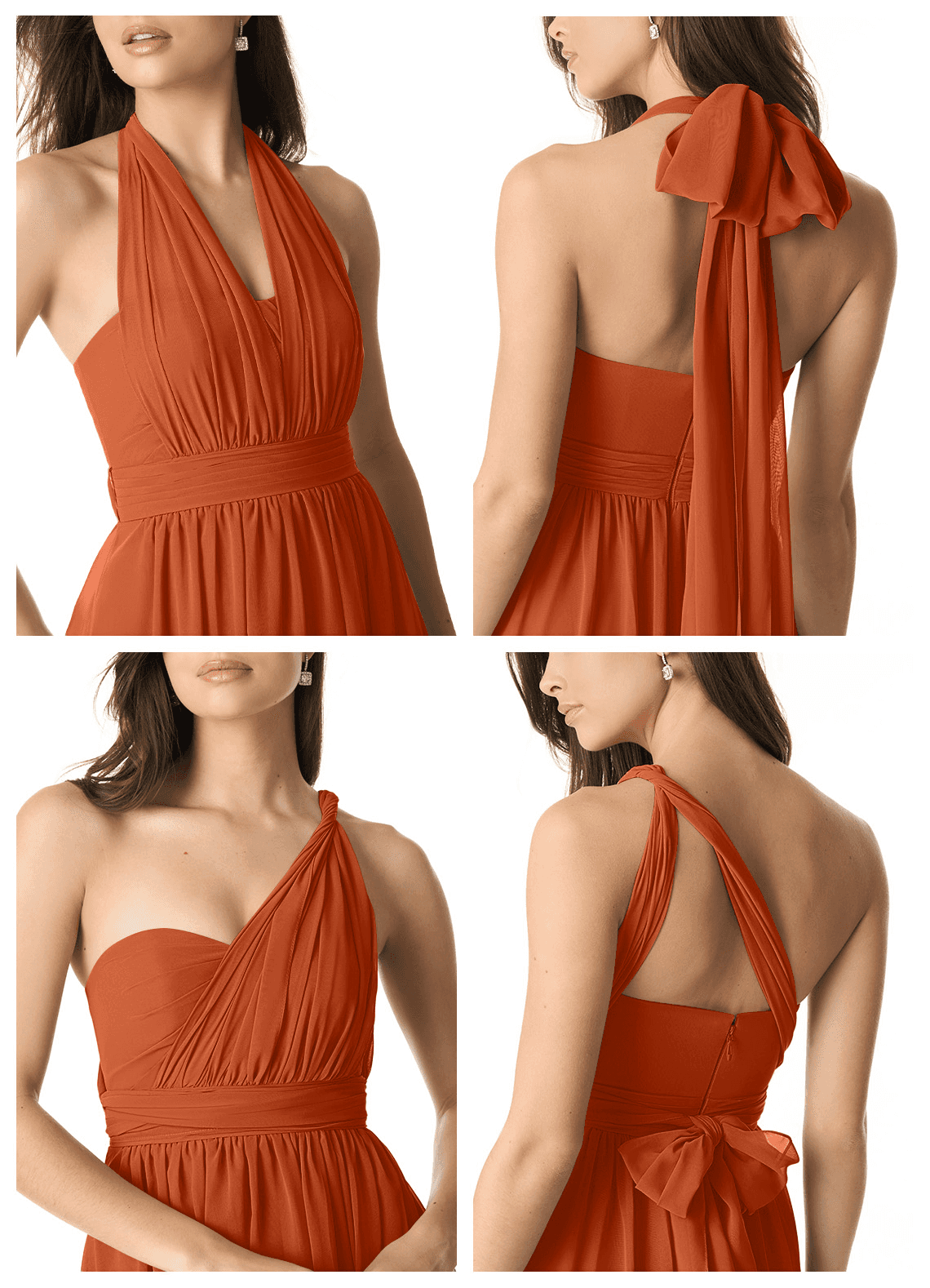 Olani A-Line V-Neck Chiffon Bridesmaid Dress in Burnt Orange