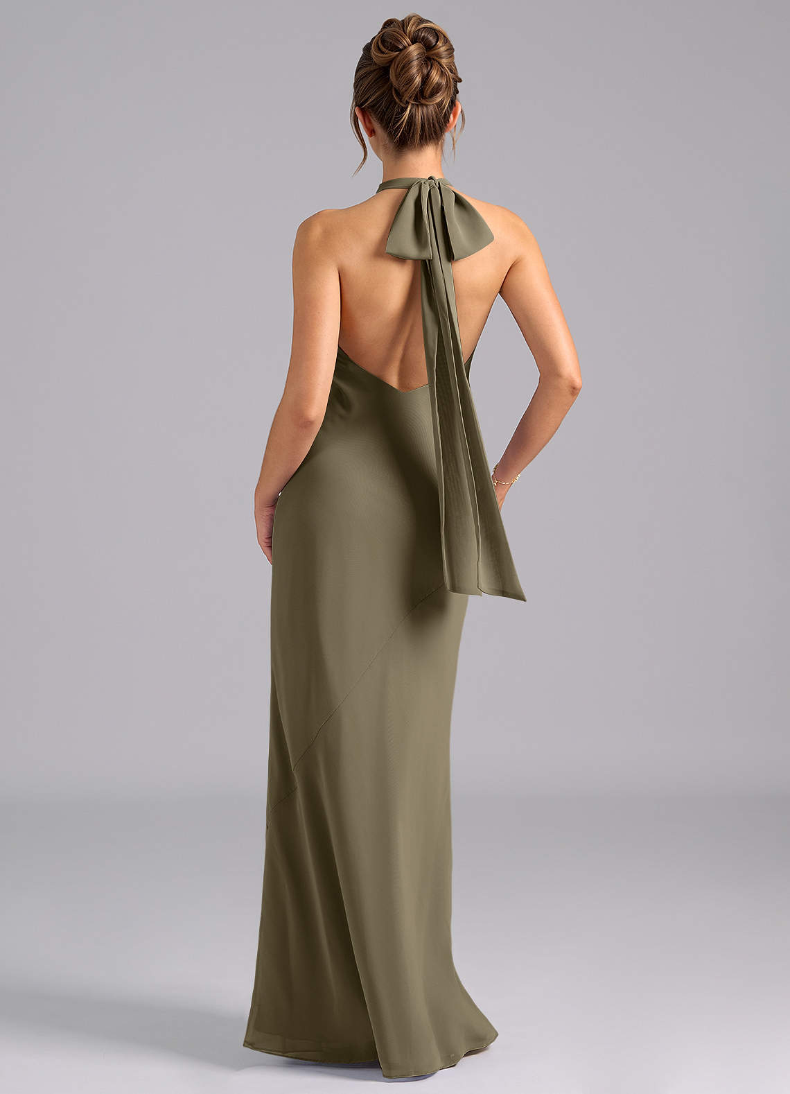 Velli Mermaid Halter Chiffon Bridesmaid Dress in Willow Green